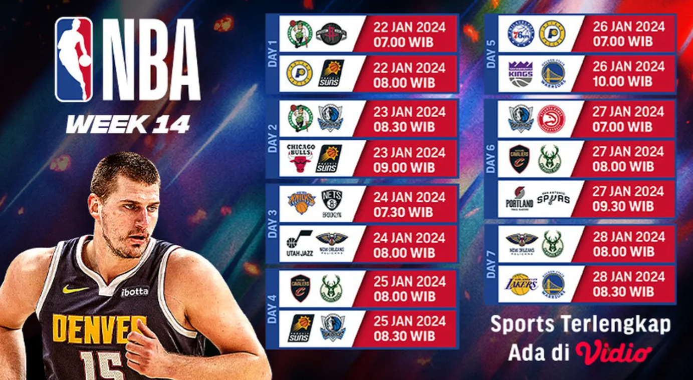 Agenda dan Link Live Streaming NBA 24-28 Januari di Video Lyricsearch.net, Jakarta - Berikut agenda dan link streaming langsung NBA Week 14 yang berjalan 24-28 Januari 2024.